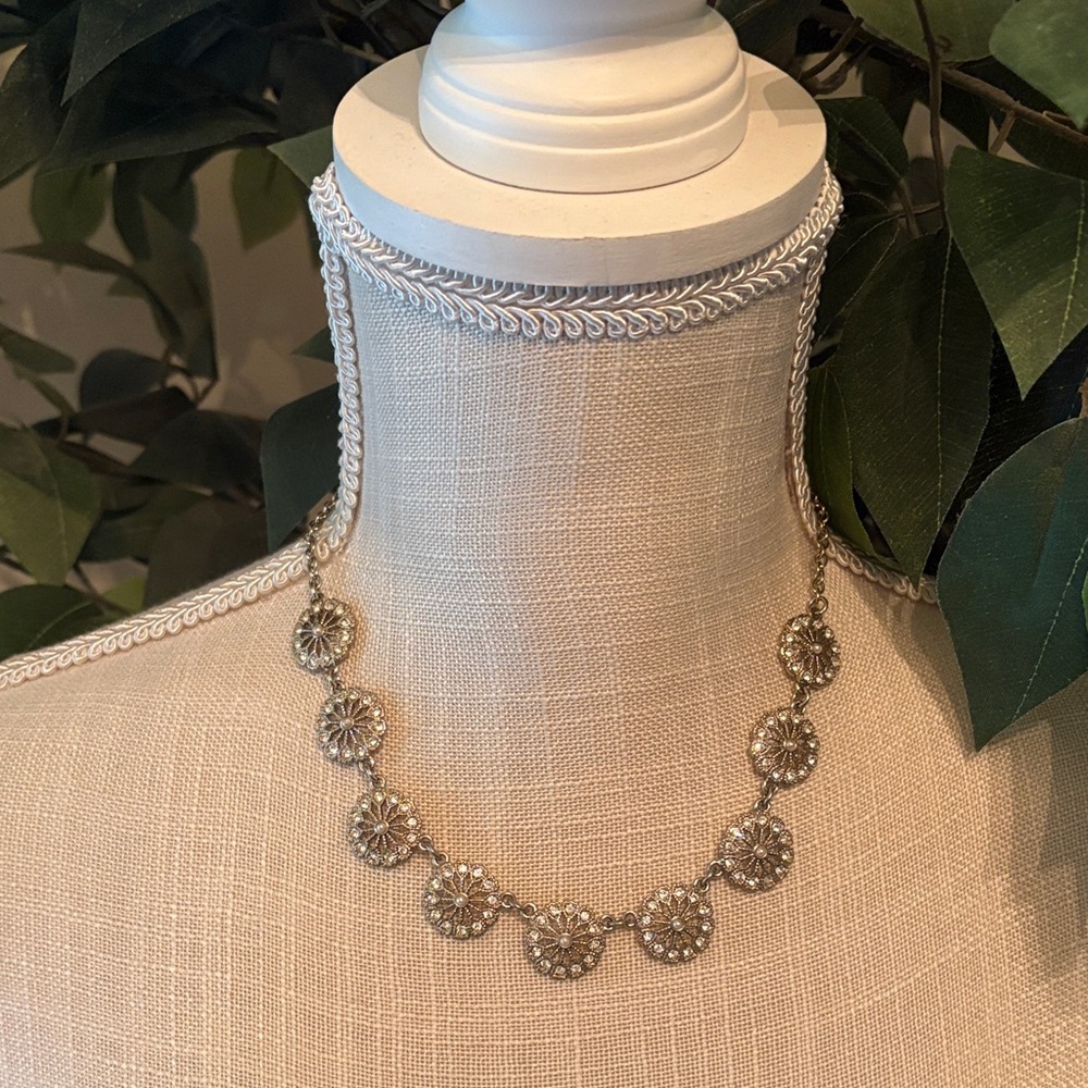Banana Republic Silvertone Floral Necklace